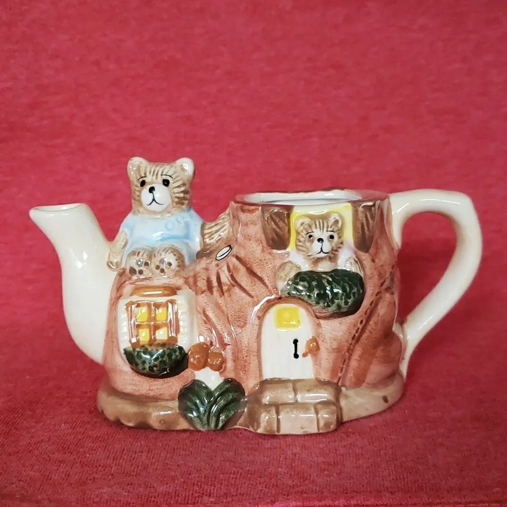 Small Vintage Ceramic Shoe Teapot Tea Pot with Bears